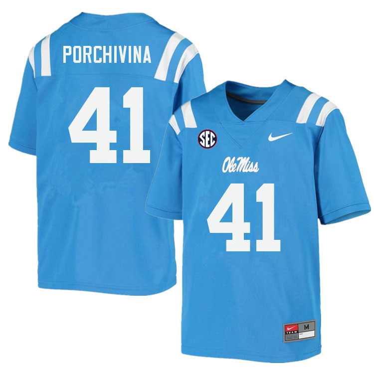 John Porchivina Ole Miss Rebels NCAA Men's Powder Blue #41 Stitched Limited College Football Jersey GPM1858WF